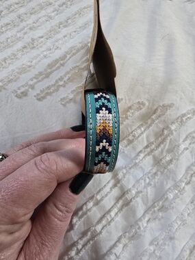 Justin Leather Cuff Bracelet Western Boho Turquoise Aztec
